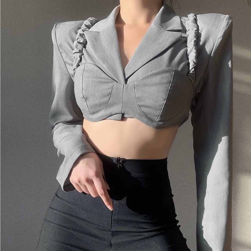 Gray Women's Cropped Blazer Top
